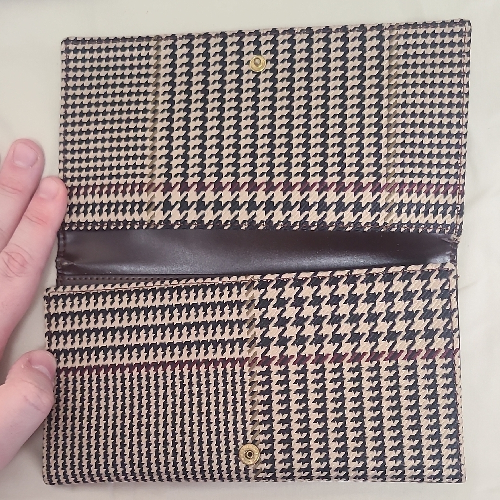 Lauren Ralph Lauren Houndstooth Satchel & Wallet Set Brown Vintage Chic - Picture 3 of 9